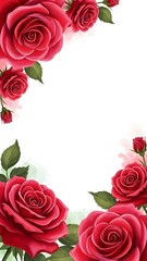 A frame of soft brush strokes depicting a bouquet of roses in celebration of Valentine's Day 