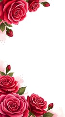 A frame of soft brush strokes depicting a bouquet of roses in celebration of Valentine's Day 