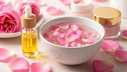Rose petal skincare products for relaxation and beauty routine