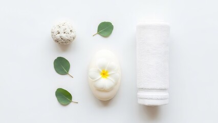 Spa essentials arranged on white background for relaxation