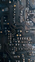 Vintage circuit board close-up reveals intricate tech textures in a moody digital editorial aesthetic