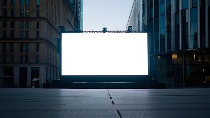 Empty billboard in a city street during the twilight hours