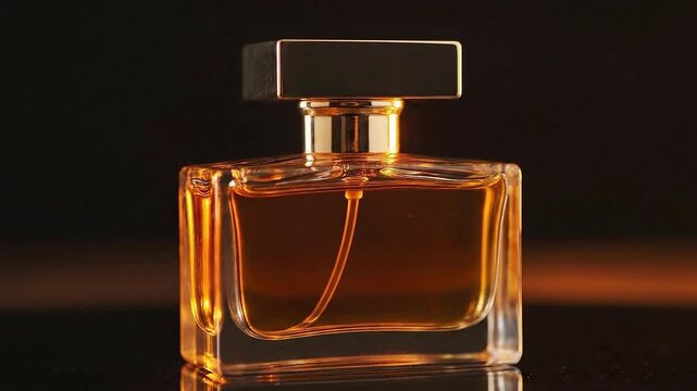 Elegant perfume bottle on dark background