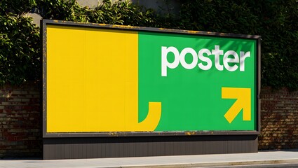 A vibrant billboard displays a two toned design with the word poster