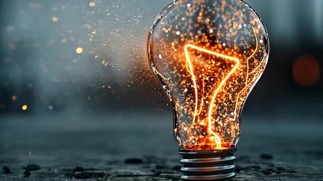 Energetic incandescent light bulb with fiery sparks and glowing filament animated in dynamic - Powered by Adobe
