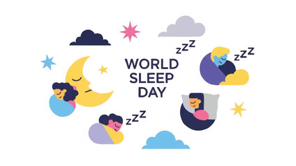 World Sleep Day Celebration with People Sleeping and Moon.