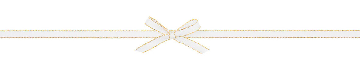 White and Gold Bow Ribbon Isolated on White and Png Transparent Background