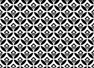 Flower geometric pattern. Seamless vector background. White and black ornament.