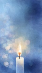 Fototapeta premium Glowing Advent Candle Watercolor Illustration Festive Holiday Calm Blue Background Minimal Design