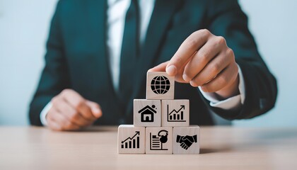  strategy and building success a businessman assembling block growth planning concepts construction building structure 