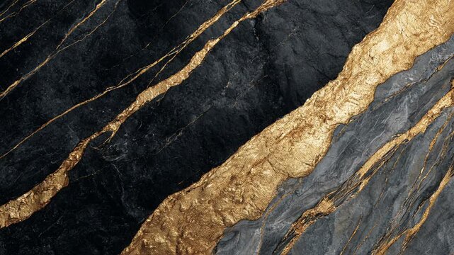 Luxurious abstract black marble background with elegant dark stone texture, showcasing rich, opulent pattern with dramatic gold vein for sophisticated modern design feel