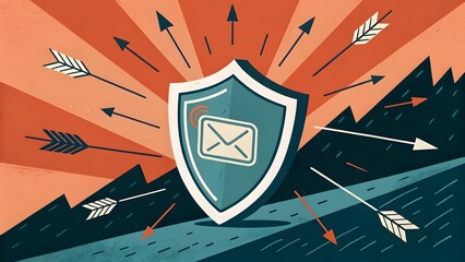 Shield protecting an email icon from cyber attack illustration