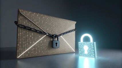 A secure digital envelope locked with a chain and padlock