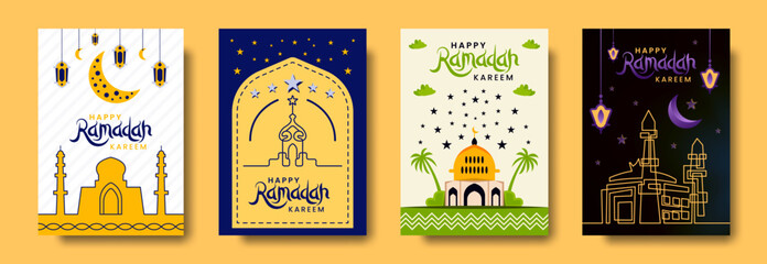 Happy ramadan kareem decorative vector illustration set for posters, flyers, invitations, holiday covers and greeting cards