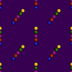 Seamless vector pattern of colorful Mardi Gras beads arranged in diagonal and vertical lines against a deep purple background.