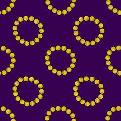 Seamless vector pattern of golden Mardi Gras beads on a deep purple background, creating a festive and luxurious feel.