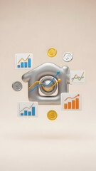 Camera surrounded by financial growth charts.