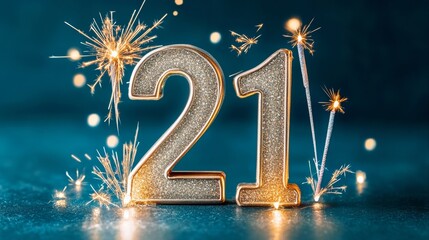 Vibrant Twenty-First Birthday Celebration with Fireworks and Festive Decorations in Night Sky