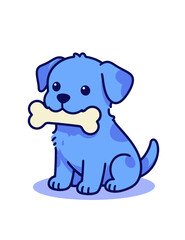 Obraz premium Cute blue puppy chewing a large bone