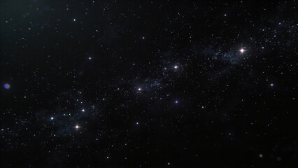 Vast cosmic landscape with numerous stars, nebula clouds, and galactic structures in dark night sky. Represents astronomical exploration, cosmic beauty, and universe's infinite depth.