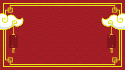 Red Lunar New Year copy space background with hanging lanterns and clouds suitable for Chinese New Year, greetings, and holiday events.