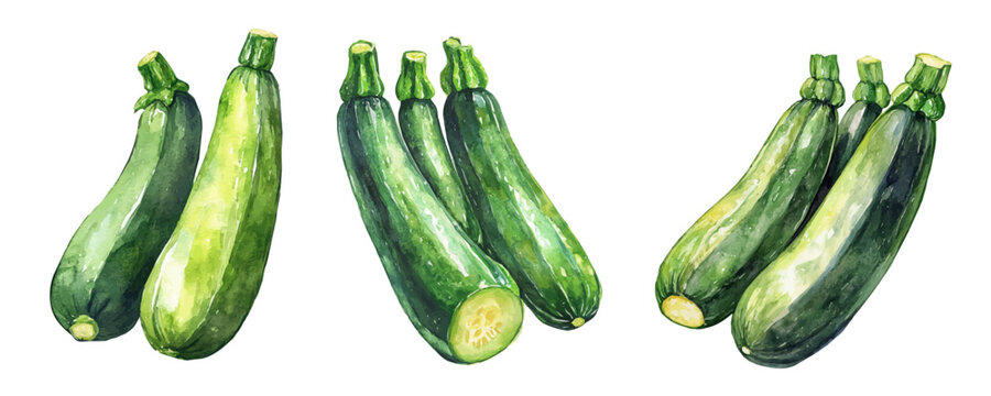 Minimal yet artistic elements for creative designs. hand-drawn paint, Simple Illustration, A beautiful painting of zucchini set, EPS format, isolated on a white background