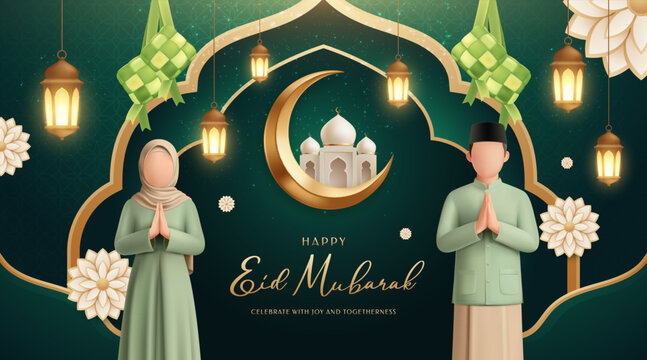 arabic ornament, banner, bedug drum, card, crescent moon, cultural celebration, culture, decoration, eid celebration, eid mubarak, faith concept, festival, festive background, gold ornament, green and