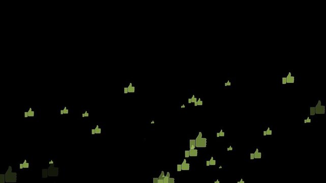 Animated design of green likes on a black background exploding below the screen