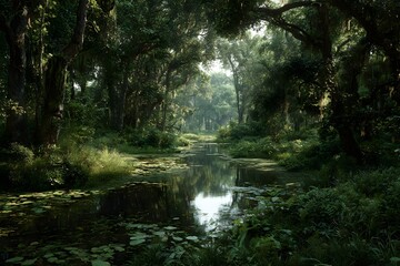 Obraz premium Natural wetlands rich in biodiversity, ecology concept, peaceful landscape