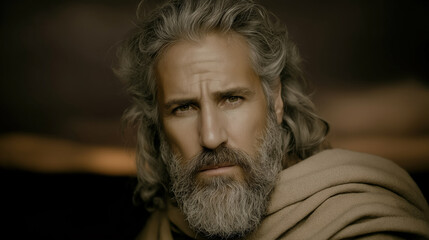 Portrait of biblical hero with humble expression and simple ancient attire radiating quiet faith and inner strength.