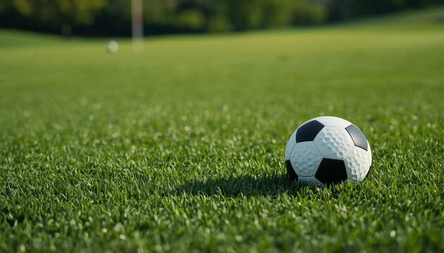 World Cup: A soccer ball sits on a lush green field on a sunny day - Powered by Adobe