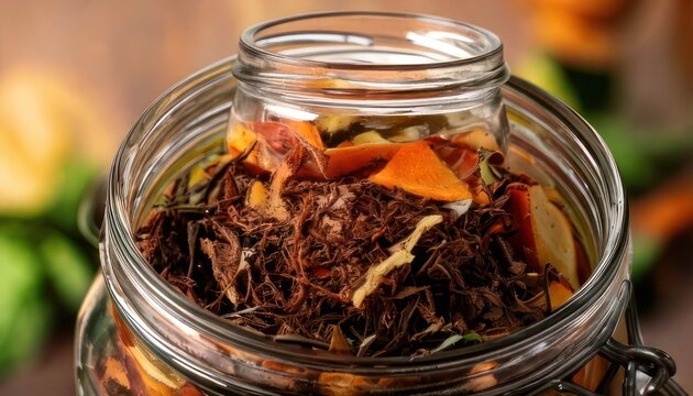 Close-up of Fermented Food in Glass Jar.