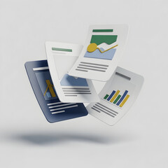 Floating Mobile Devices with Sample Screens and Charts.