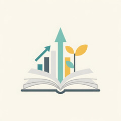 Open Book with Growth Chart and Plant.