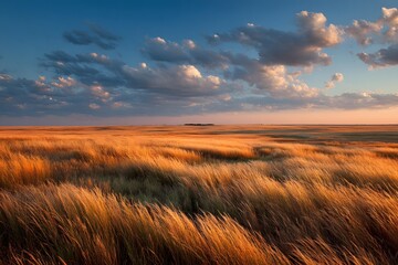 Kansas great plains sunset landscape, american midwest