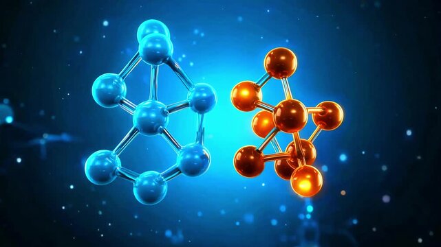 Illustrative rendering of two distinct, contrasting molecular structures or chemical bonds representing scientific concepts like isomerism or molecular comparison within a digital medium.