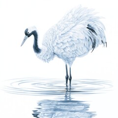 Obraz premium Elegant crane standing in shallow water against white background