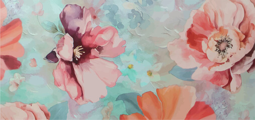 Colorful floral ornament, pattern, wallpaper. Floral art in pop art style, bouquet. Flowers painting drawing with paints. Floral abstract print on clothes, paper, fabric, stationery.