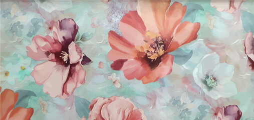 Colorful floral ornament, pattern, wallpaper. Floral art in pop art style, bouquet. Flowers painting drawing with paints. Floral abstract print on clothes, paper, fabric, stationery.