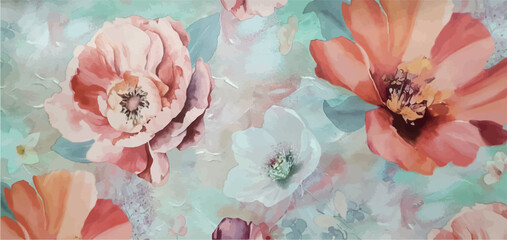 Colorful floral ornament, pattern, wallpaper. Floral art in pop art style, bouquet. Flowers painting drawing with paints. Floral abstract print on clothes, paper, fabric, stationery.