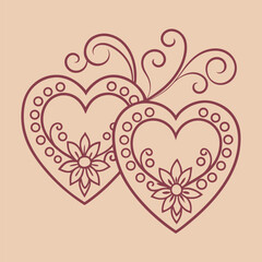 Henna Hearts Valentine&rsquo;s Day Vector with Mehndi Floral Paisley Frame