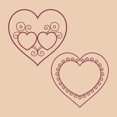 Henna Hearts Valentine&rsquo;s Day Vector with Mehndi Floral Paisley Frame