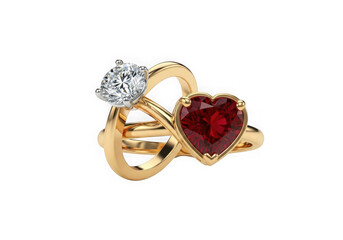 Gold ring with heart shaped garnet and diamond