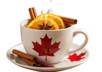 Canadian spiced orange beverage in maple leaf cup