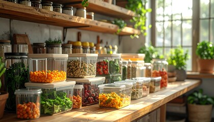 Kitchen Counter with Spices and Herbs.