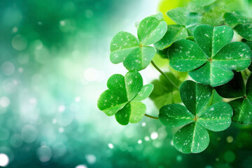 Beautiful background of green clover leaves with sparkling lights and soft focus effects for a St. Patrick's Day setting