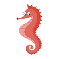 Cute Cartoon Seahorse. Smiling Sea Animal Character. Friendly Ocean Creature. Flat Vector Illustration