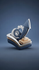 3D rendered camera on book pages.