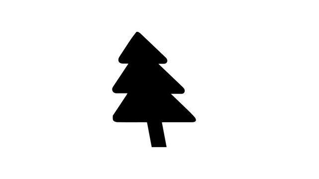 Black silhouette of a simple evergreen tree animation on a white background.