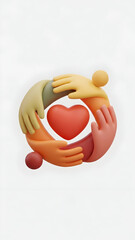 Diverse Hands Holding Heart Together.